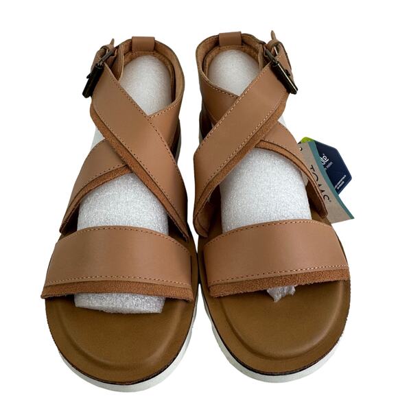 TOMS SIDNEY TREAD LEATHER ANKLE STRAP SANDALS IN WARM BEIGE NWT SIZE 8M - Picture 4 of 16